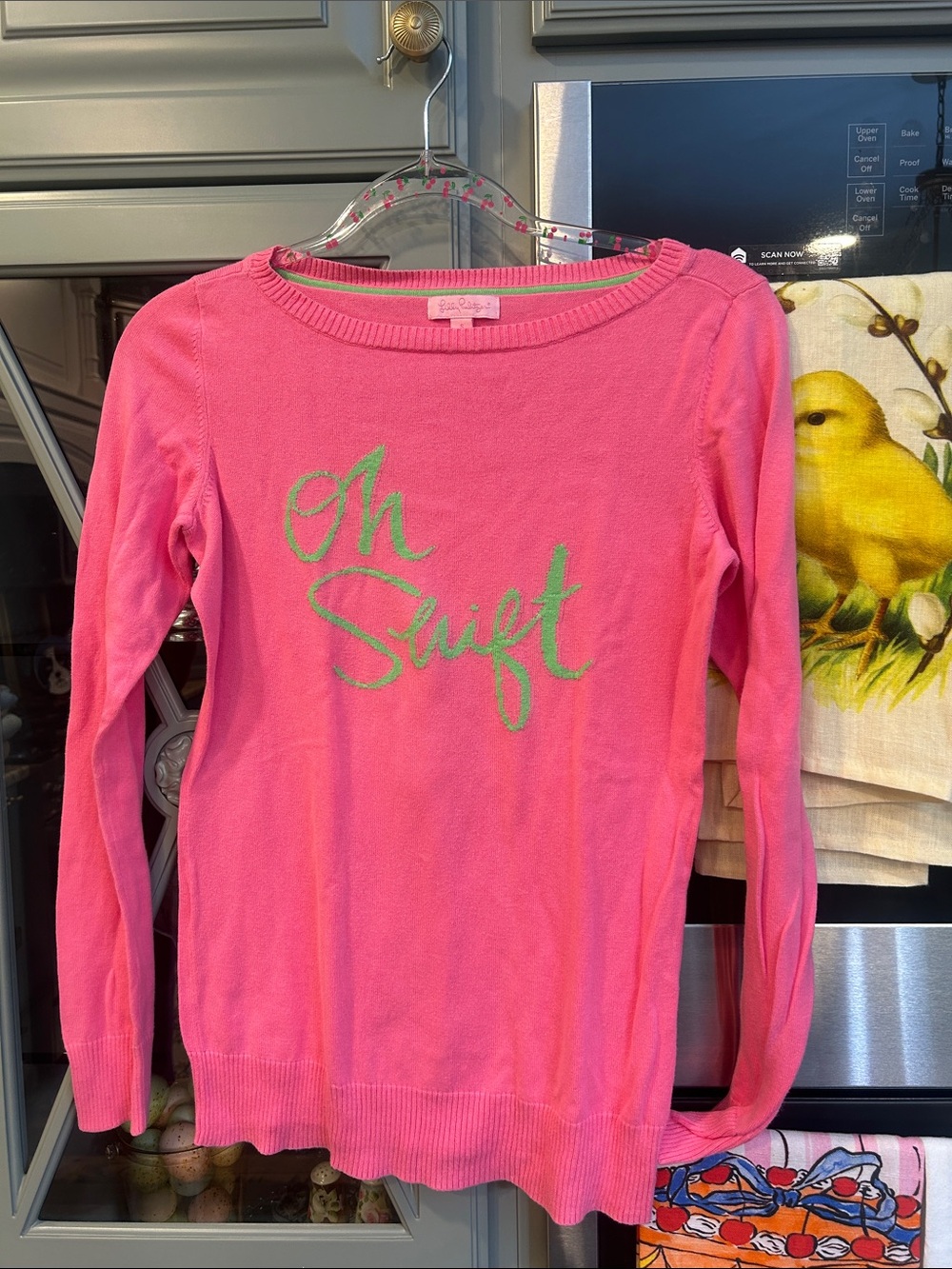 Lilly Pulitzer Vintage Rare HTF Pink “Oh Shift” Cotton Sweater Small